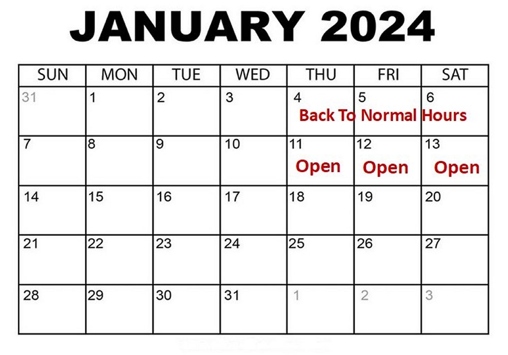 January 2023 Hours of Operations For Mountain Jewelers in Newland, NC